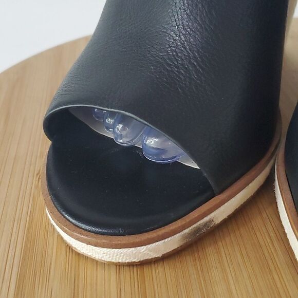 1. State Black Leather Genna Slingback Wedge Sandal Peep Toe Heel 10M - Picture 6 of 14